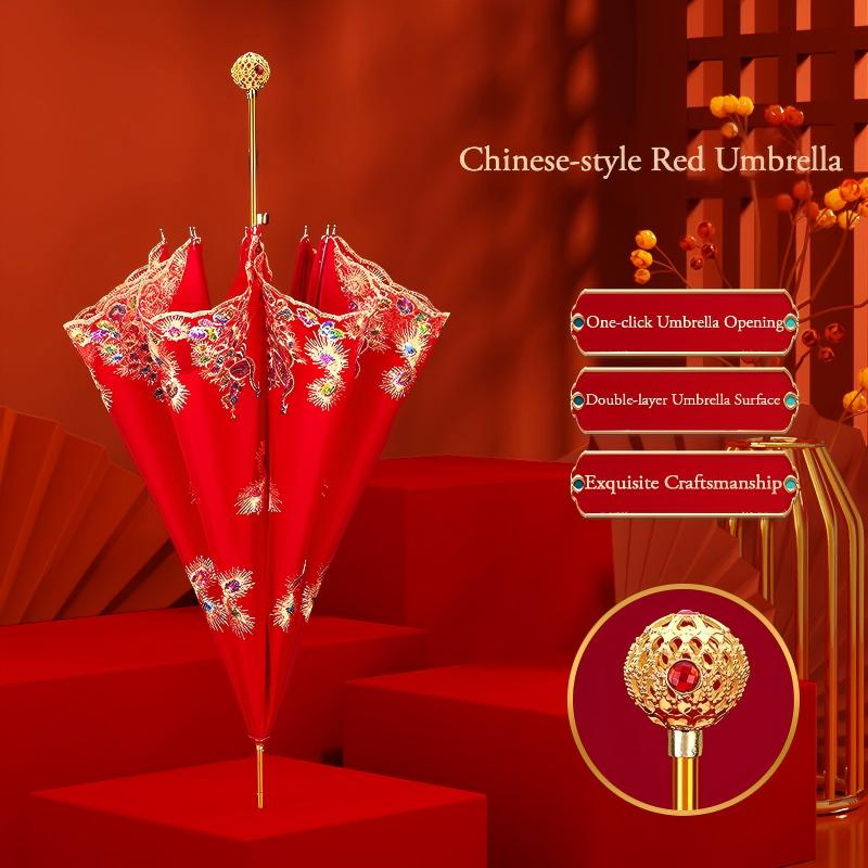 Свадебный зонт красный кружевной для церемоний