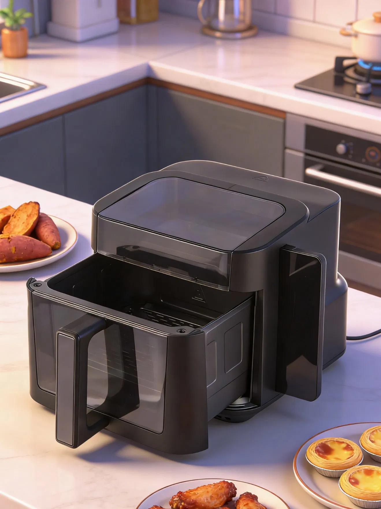 LED Touch Display Kitchen Electronics 7L with 270° Visible Window Air Fryer