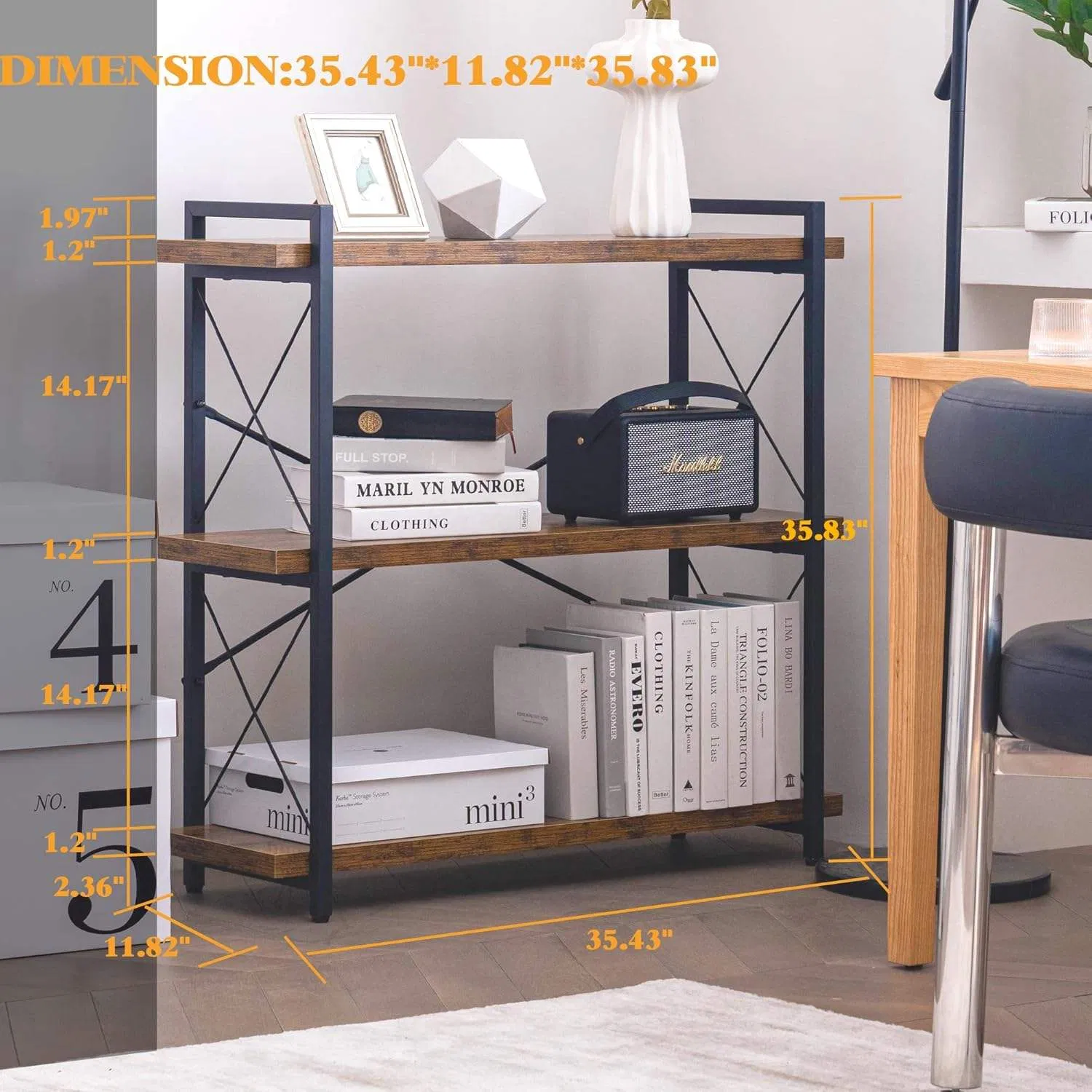 Wholesale Factory Best Seller 3-Tier Wooden Shelf Bookcase Hot Iron and Wood Bookshelf Widely Used for Bathroom