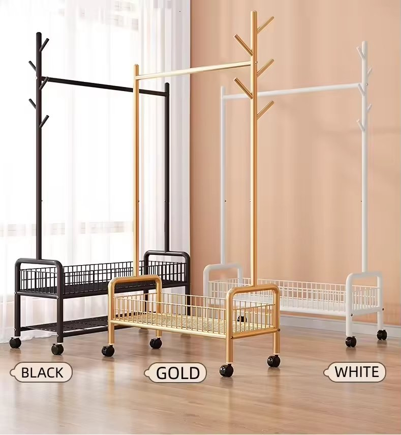 Wholesale Coat Metal Frame Clothes Display Rack Hanger Stand Clothing Garment Rack with Hooks Wheels