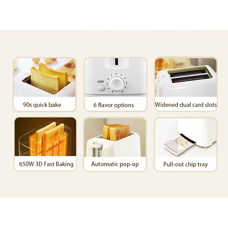 Electric Appliances Automatic Pop up Bread Machine 650W Breakfast 2 Slices Toaster