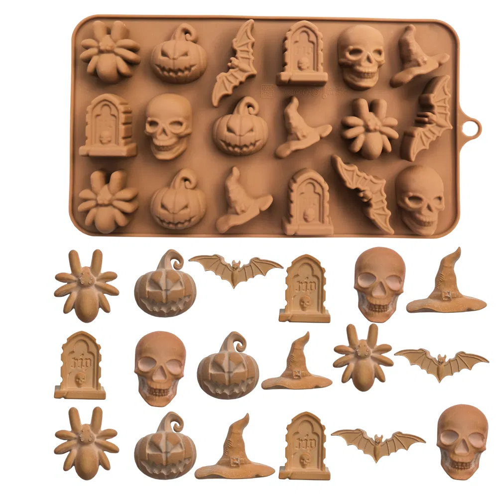 Halloween Spider Pumpkin Bat Gravestone Skull Witch Hat Cupcake Cake Popsicle Cookie Topper Bakery Mould Silicone Chocolate Mold