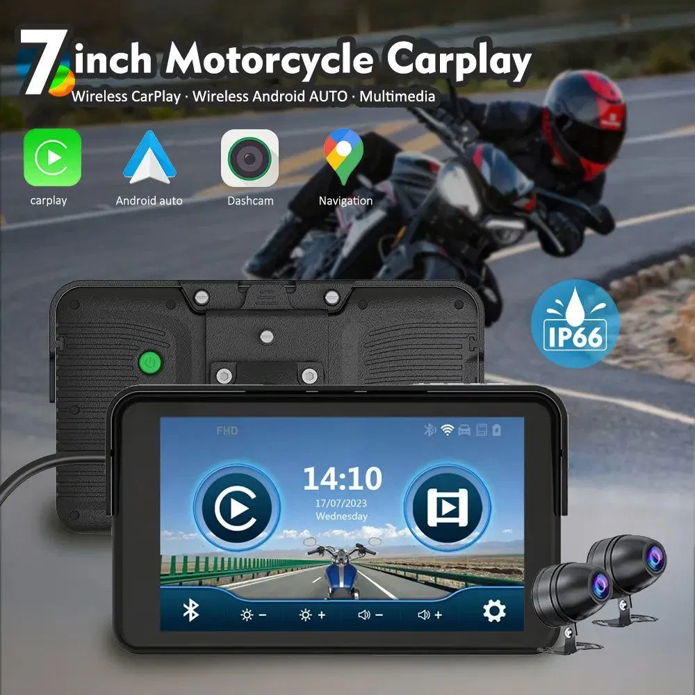 Мото-магнитола Android 7 дюймов, водонепроницаемая, с GPS и CarPlay