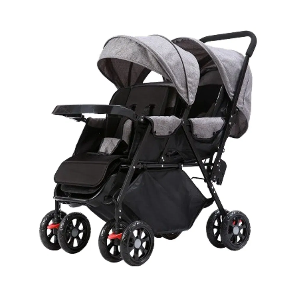 Zx055 Lightweight and Foldable Twin Baby Stroller Best Selling with Big Rear Wheel for Two Kids