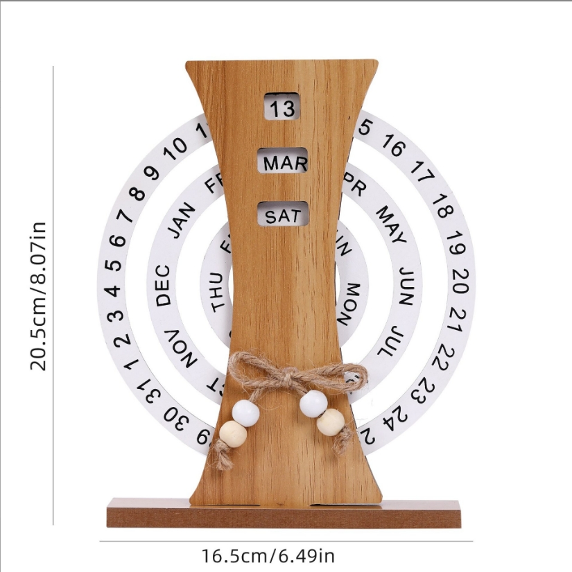 Creative Wooden Home Decor Office Desktop Decoration Manual Rotating Desk Calendar