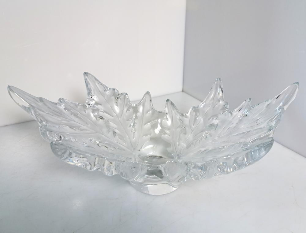 Lalique Champs Elysees Small Crystal Glass Leaf Centerpiece Bowl