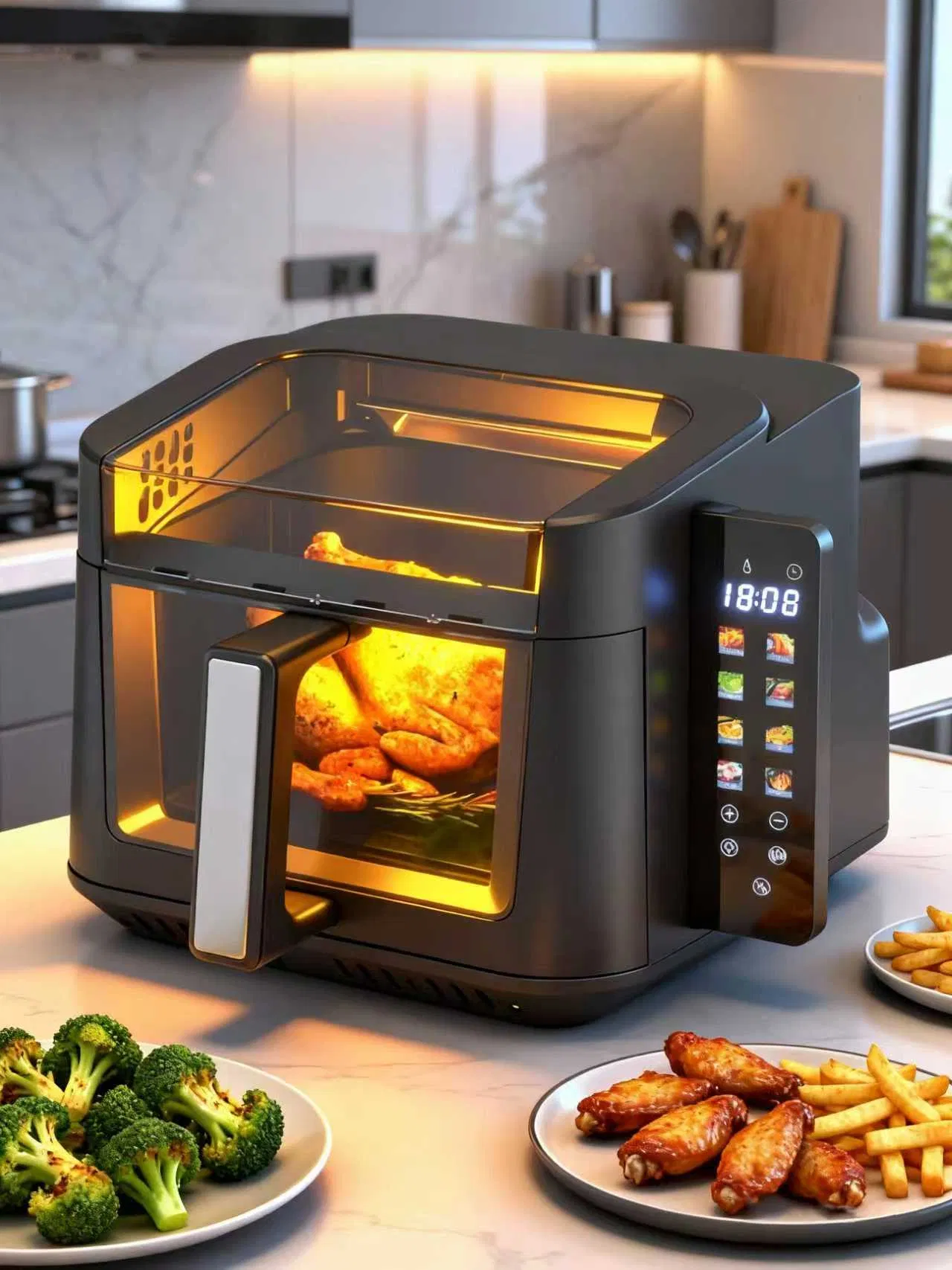LED Touch Display Kitchen Electronics 7L with 270° Visible Window Air Fryer