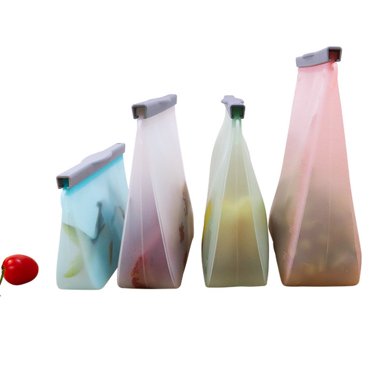 Standing up Eco-Friendly Custom Size Refridgerator Fridge Safe Reusable Silicone Ziplock Food Grade Storage Package Freezer Bag with Logo Printed