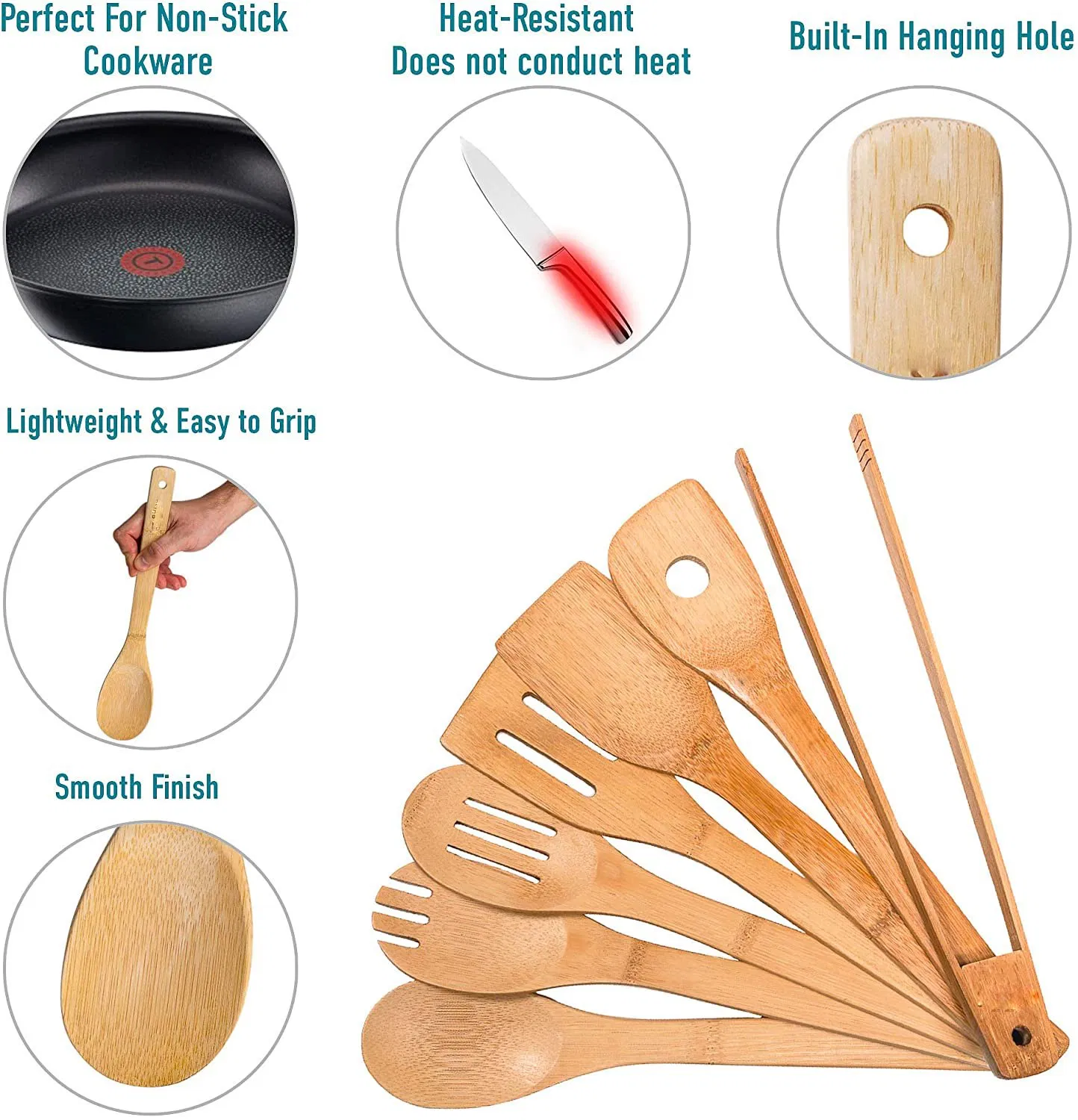 Natural Eco Bamboo Spatula Set for Cooking Kitchen Tools