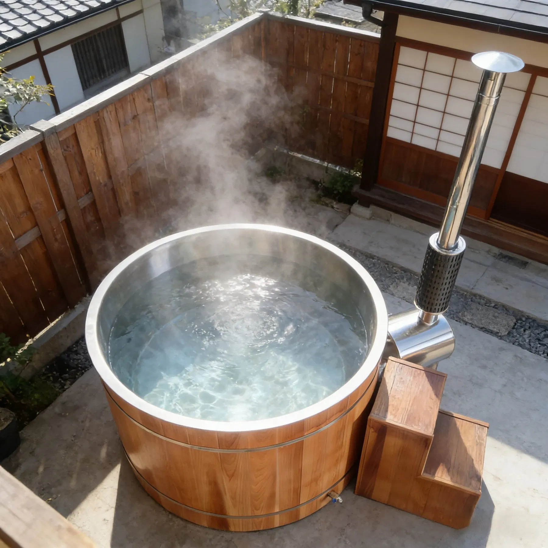 Деревянная джакузи с подогревом и гидромассажем