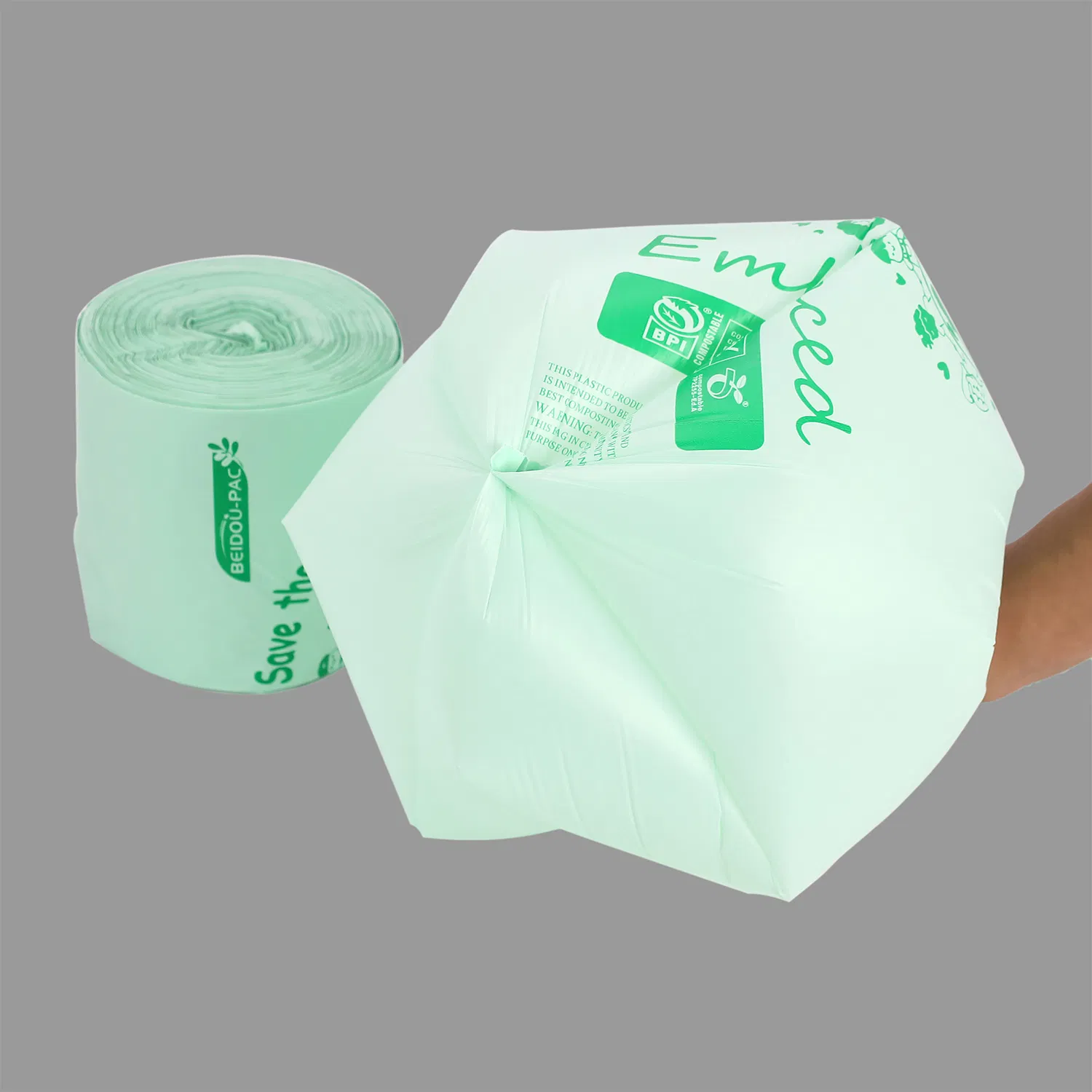 Wholesale Printed Green Biodegradable Compostable Plastic Garbage Bags on Roll