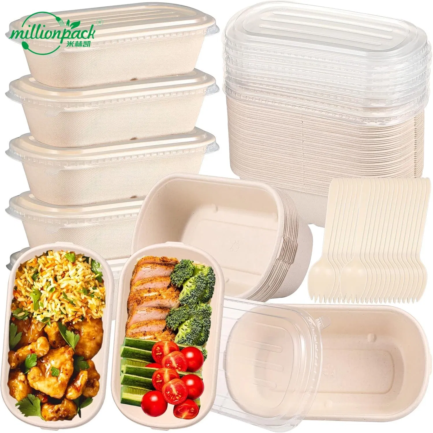 Eco-Friendly Sugarcane Fiber Square Box with Leak-Proof Design for Saucy Foods