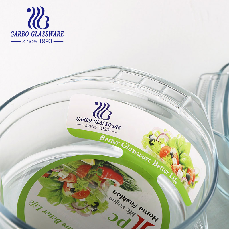 Oval Shape 1000ml 1500ml 2500ml High Borosilicate Bowl Set Glass Dish Glass Bowl Set of 3PCS with Lid Salad Bowl Soup Bowl Glass Baking Pan Set