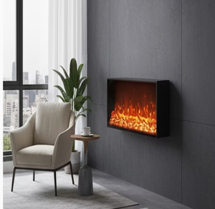 Modern Electric Fireplace with Authentic Log Burning Appearance