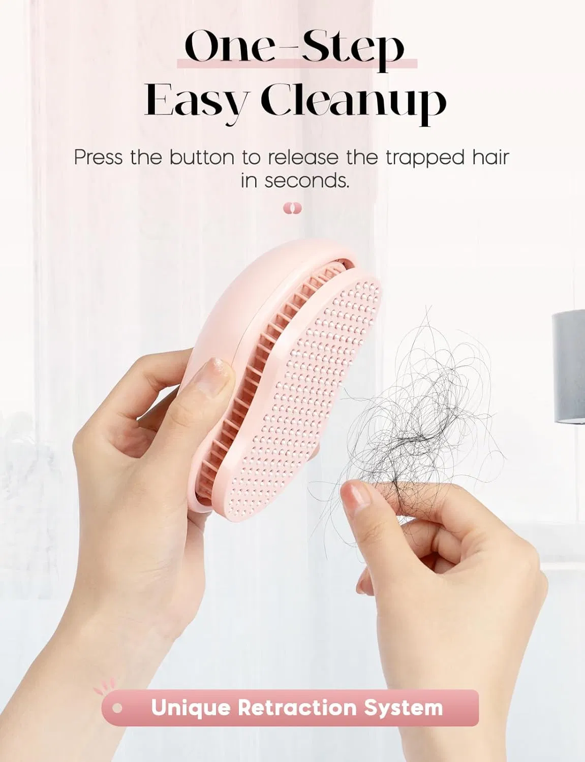 Easy-to-Clean One-Button Operation Round Retractable Bristle Hair Brushes