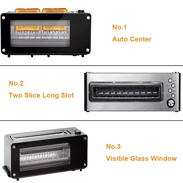 Household 2 Slice Long Slot Electric Commercial Home Breakfast Maker Bread Toaster with Removable Crum Tray