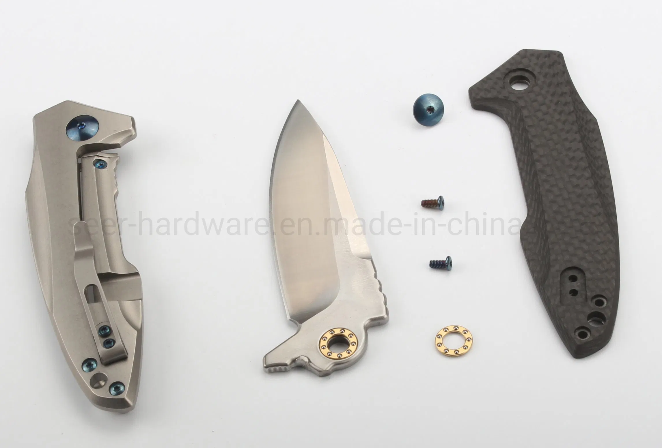 7.8" High Quality D2 Tool Steel Knife with Carbon Firber+Titanium Handle (SE-0111CF)