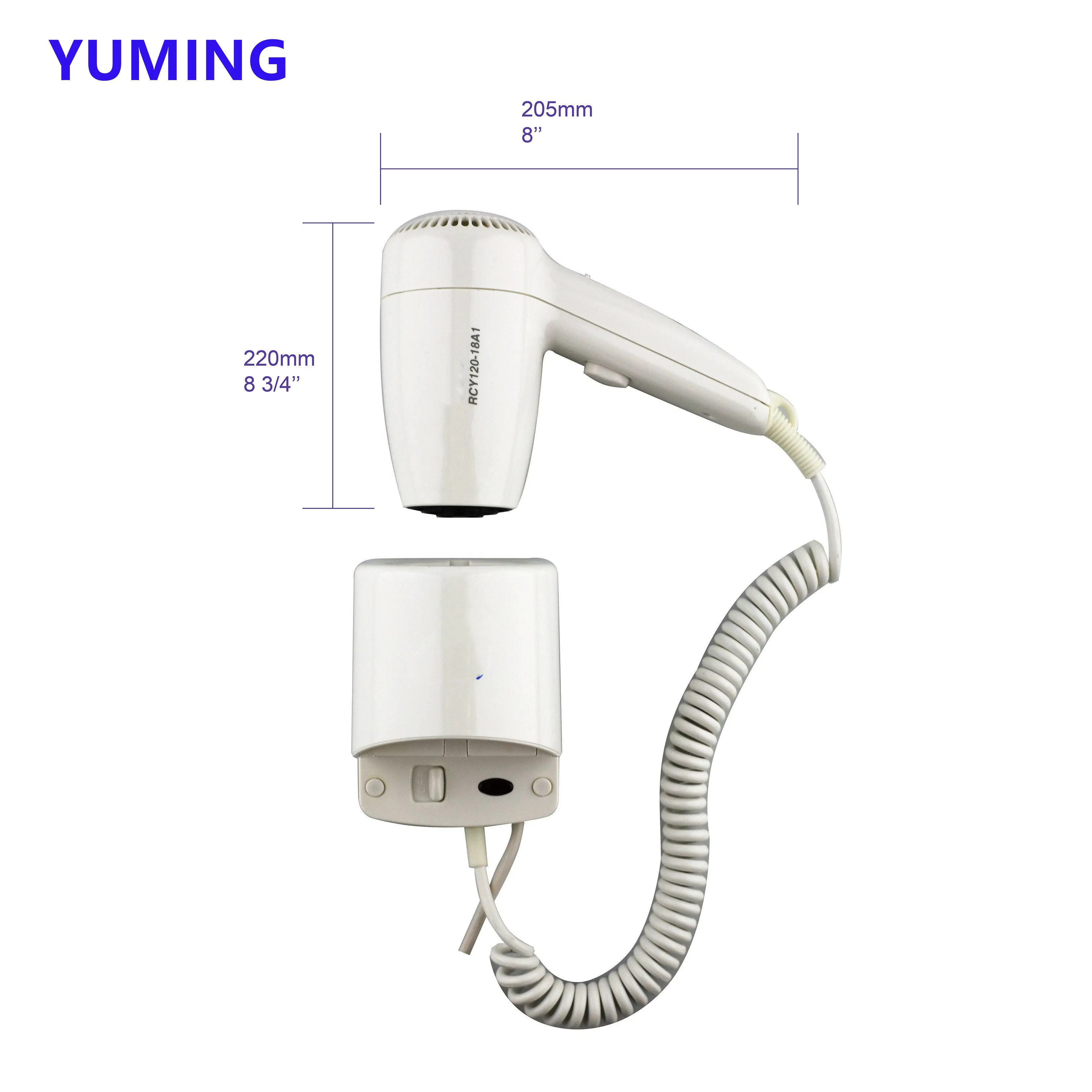 High Quality ABS Materials Wall-Mounted Hotel Hair Dryer 1200W
