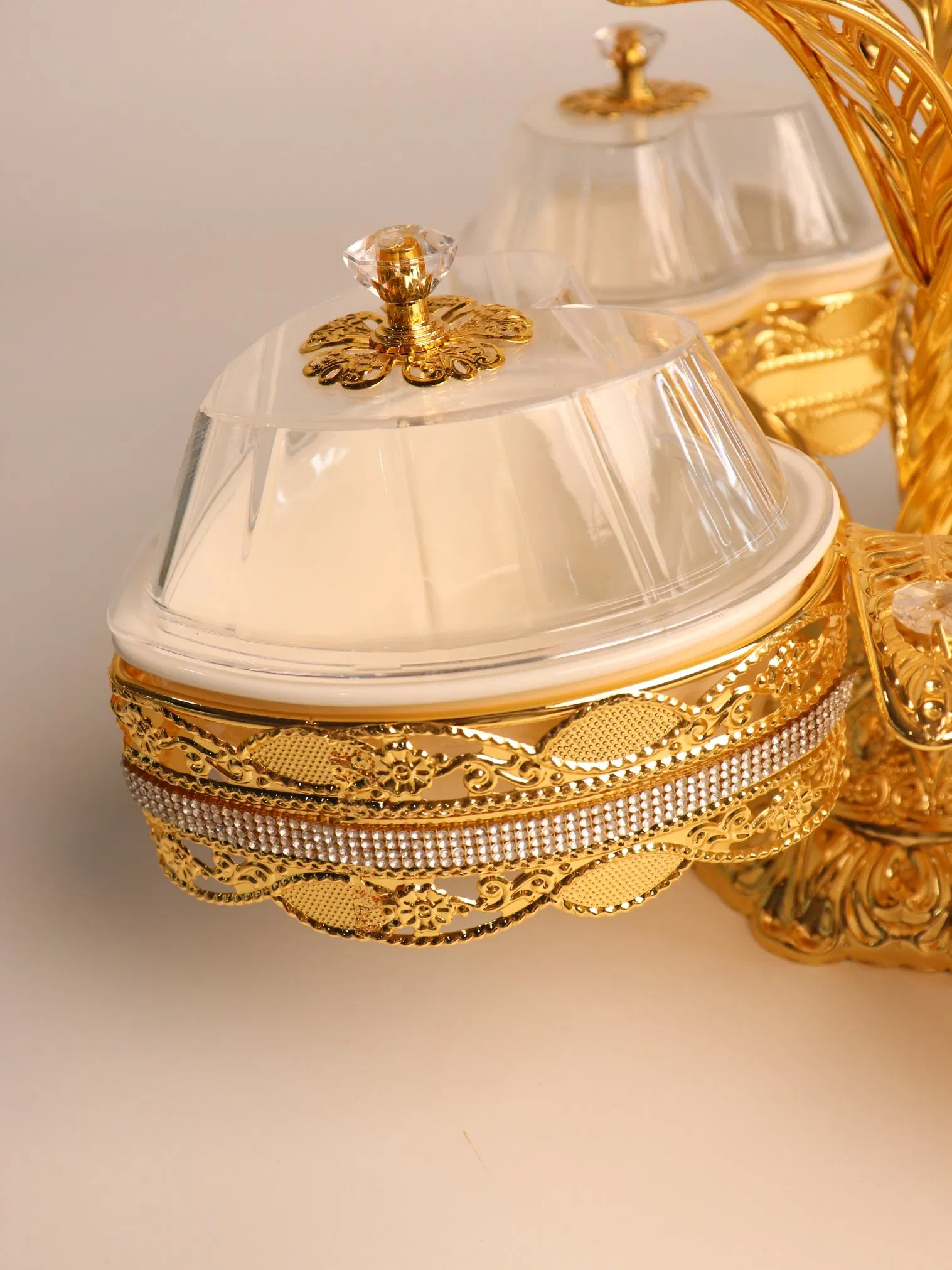 Elegant Fruit Tray with Gilded Ironwork and Four Plastic Bowls