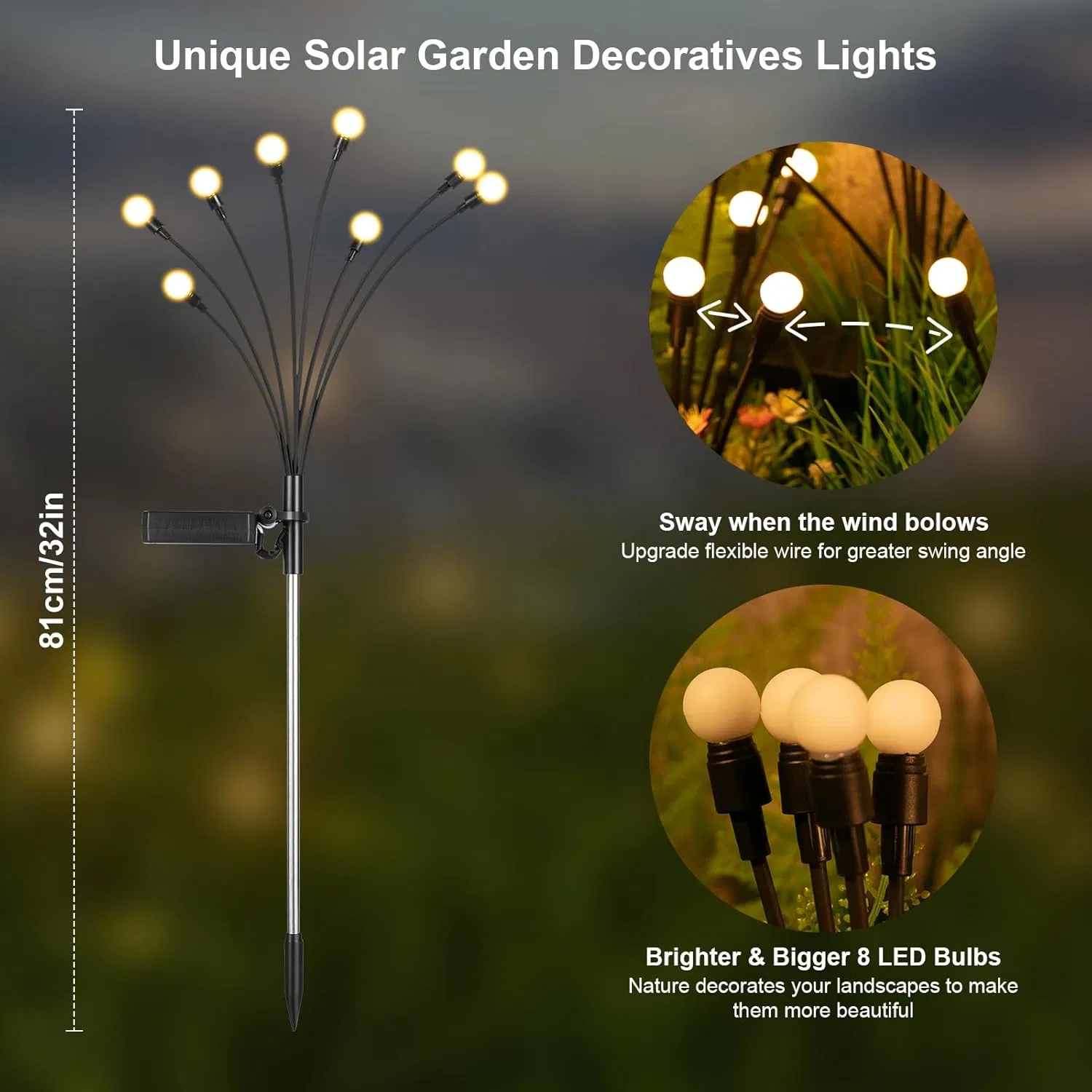 Solar Garden Firefly Outdoor Waterproof New Upgraded Swaying Landscape Light
