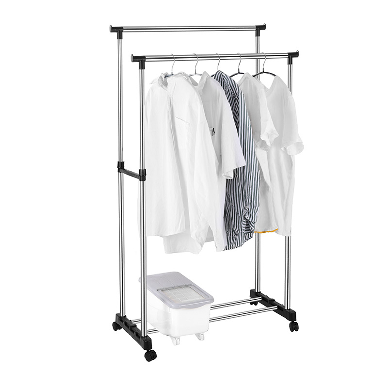 Double Rod Cloth Hanging Garment Rack Extendable Portable Stainless Steel Dryer DIY with Wheels