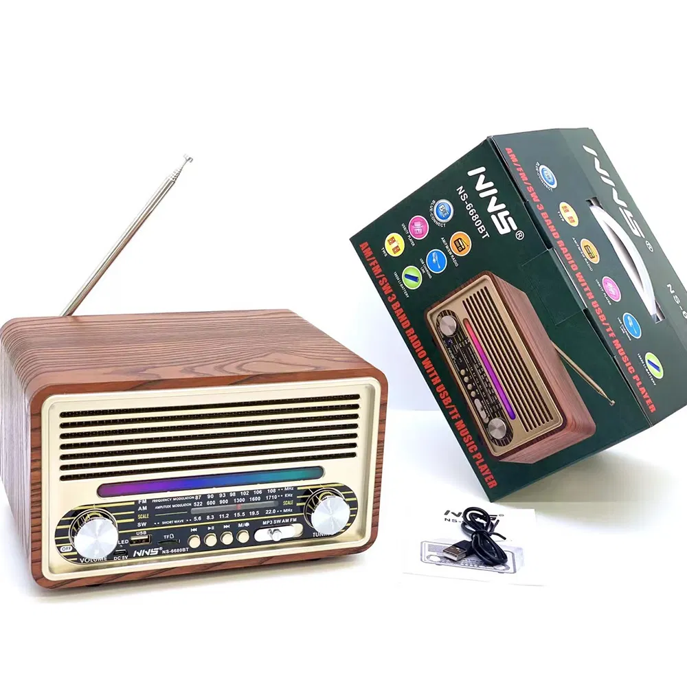 Радио-колонка NS-6680BT с деревянным корпусом и Bluetooth