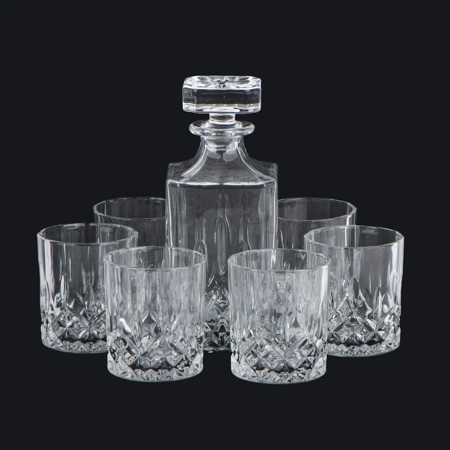 Square Transparent Glass Wine Bottle with Glass Cup Set for Wine Serving