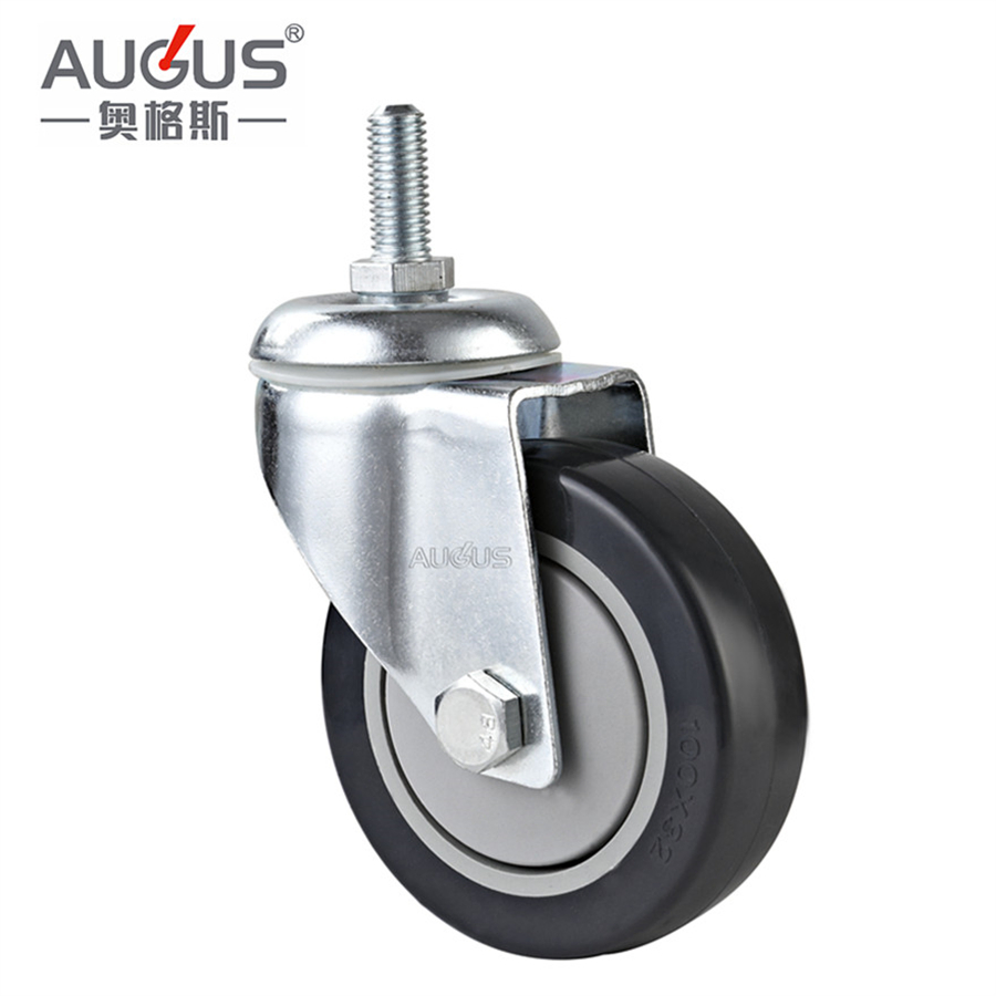 Transporting Black PVC Caster Trolley Wheels 125 mm Thread Stem