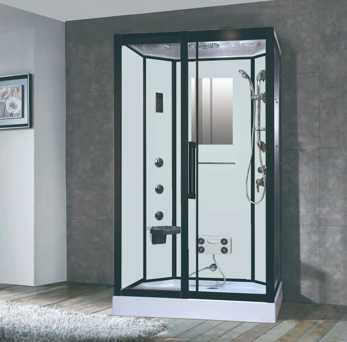 8mm Tempered Sliding Goledn Aluminum Frame Black Glass Anti-Explosion Shower Enclosure Cubicle Room Cabin with Massage Jacuzzi