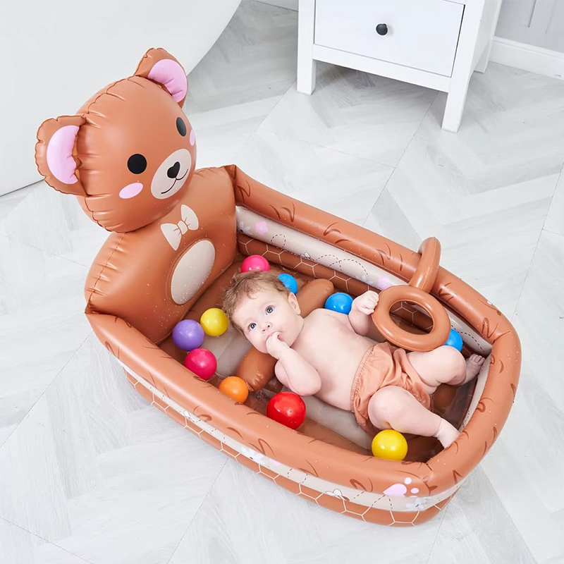 Portable Bath Seat with Pillow and Bask New Design Inflatable Bear Bathtub for Baby Toddler