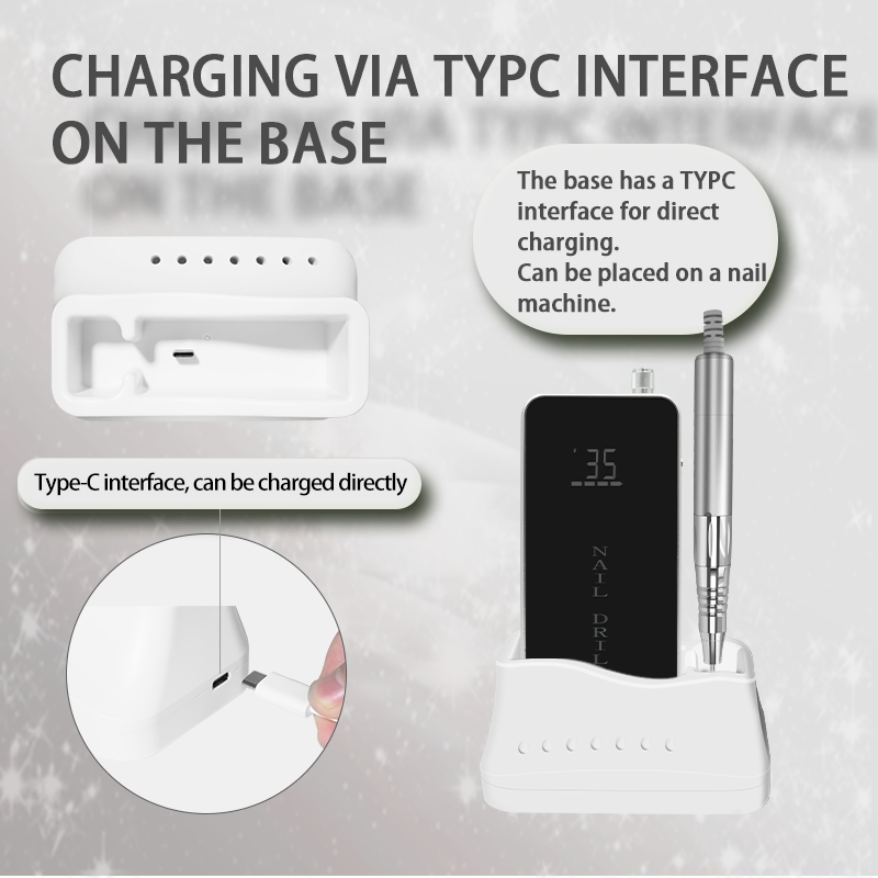 Portable Cordless 35000rpm Brushless Motor Nail Art Electric Nail File Home DIY