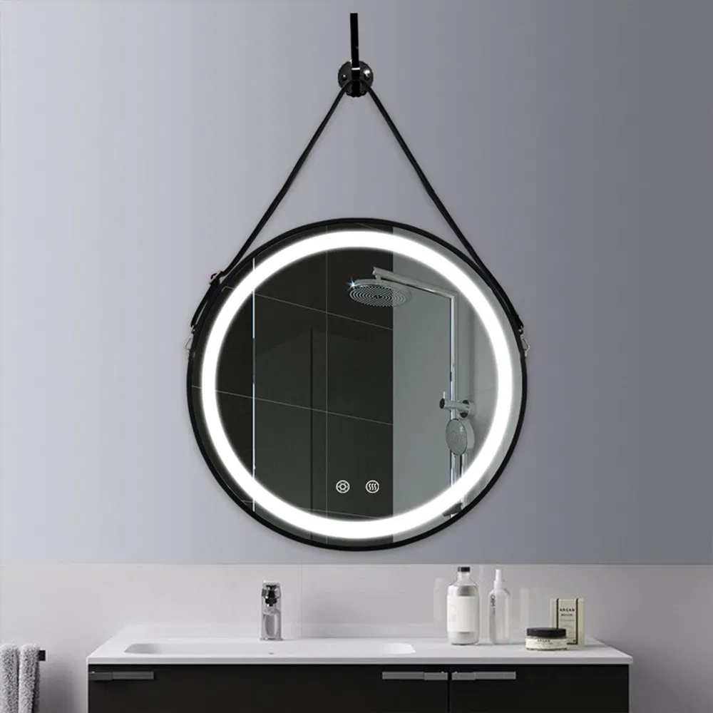 Wall Hanging Mirror with Leather Strap LED Smart Mirror Wall Mirror Home Decoration Bluetooth Makeup Mirror Bathroom Accessories Glass Mirror