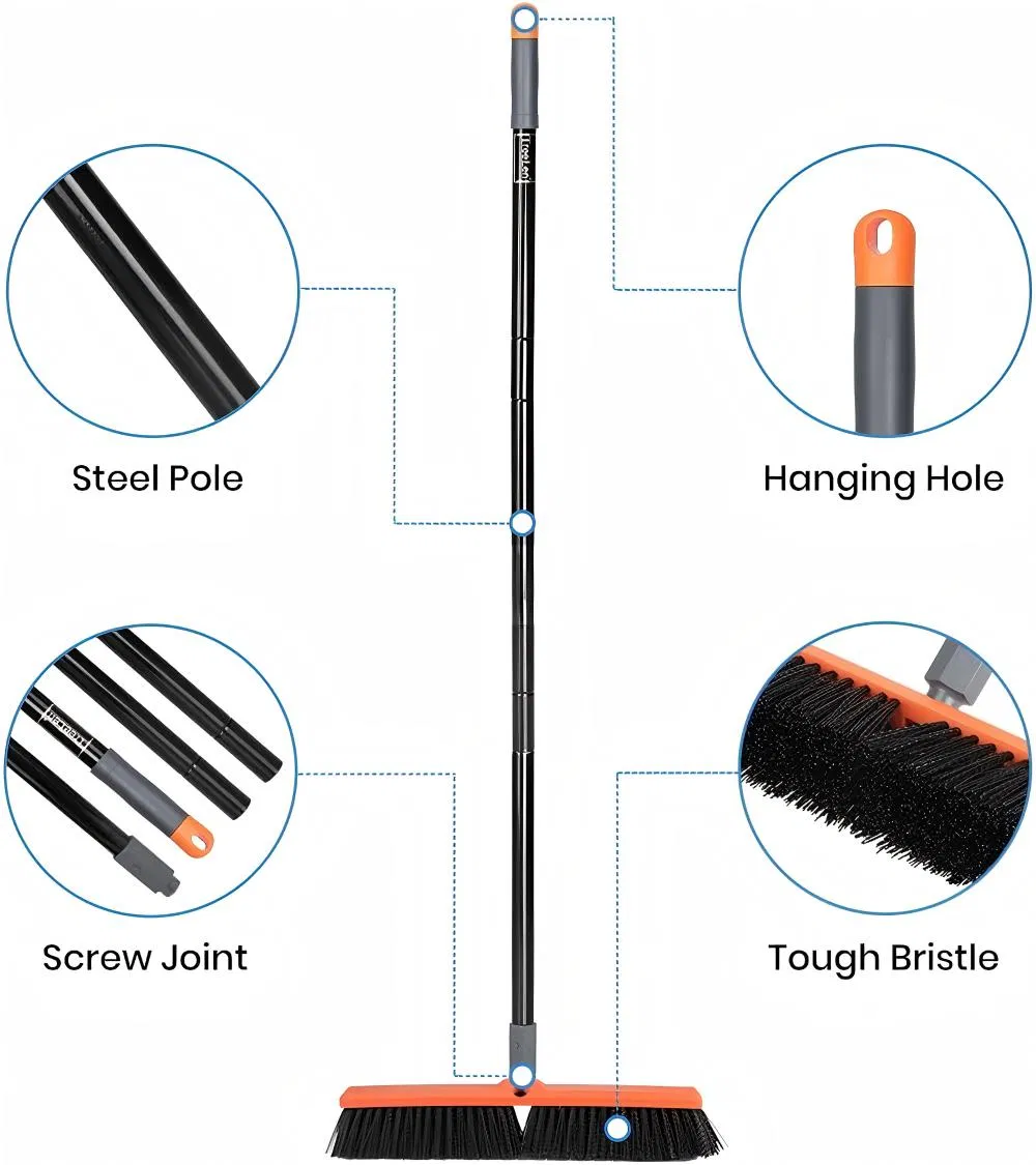 18inch Outdoor Dust Broom Extra Long Handle Outdoor Plastic Broom- Garden Broom Outdoor with Long Handle Sweeper Broom