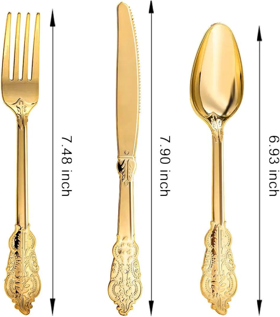 Gold Silverware Plastic Cutlery Forks Spoons Knives for Party&Wedding