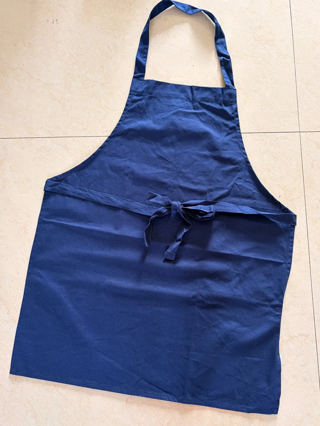 Cotton Twill Blue Bib Apron with Woven Belt Customized Logo Printed for Restaurant, Kitchen or Promotion