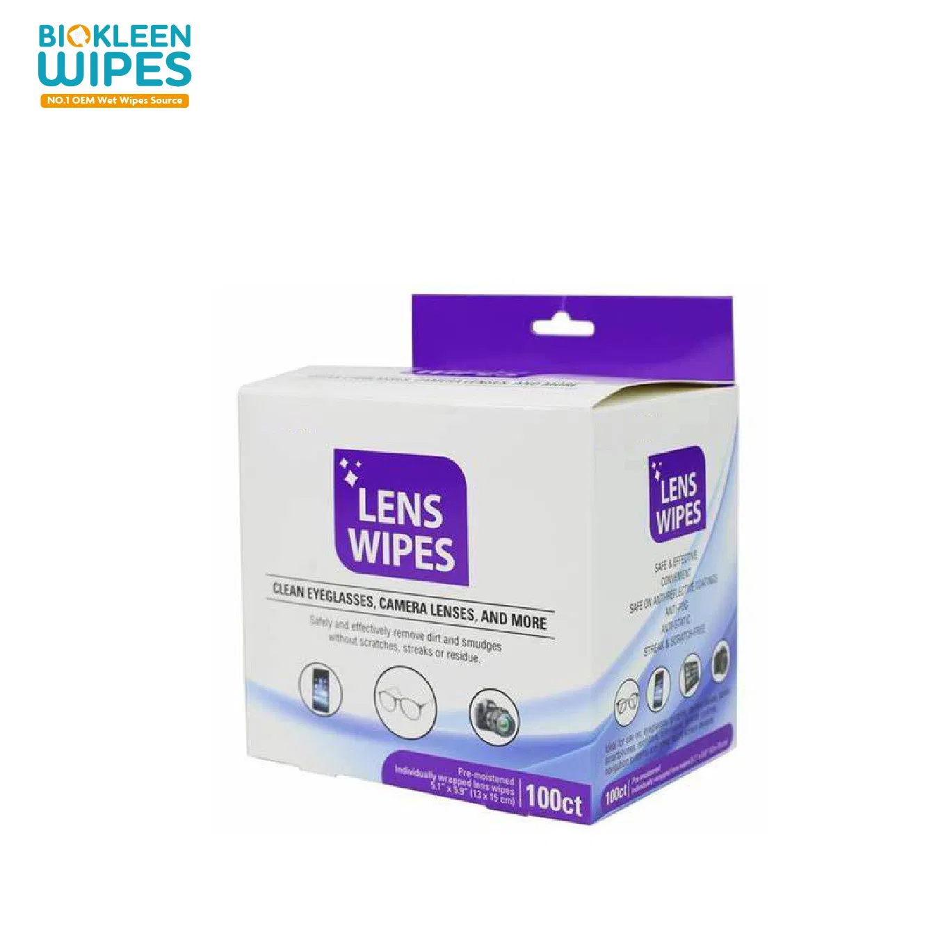 Biokleen 100CT Box Anti Fog Lens Wipes One-off Lens Cleaning Wipes Moistened Lens Cleaning Wipes
