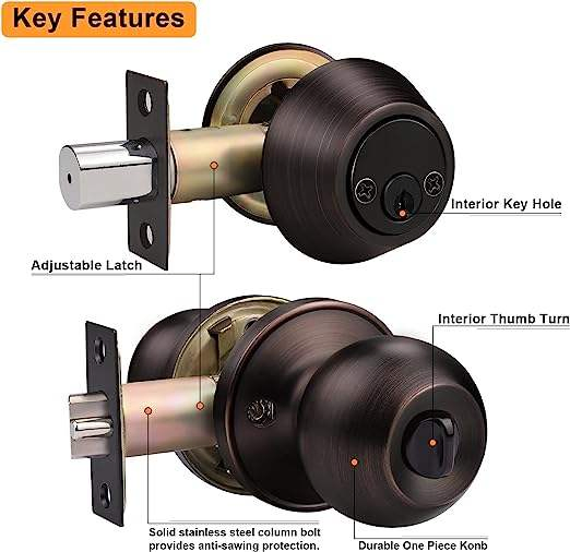 Combo Entrance Keyed Door Knob Lock and Single Cylinder Deadbolt