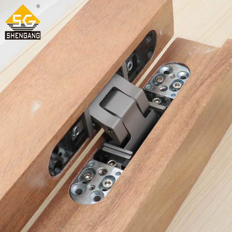 Silver Invisible Hidden Hinges Mortise Mount Invisible Concealed Cross Door Hinge for Folding Door Stainless Steel with Screws