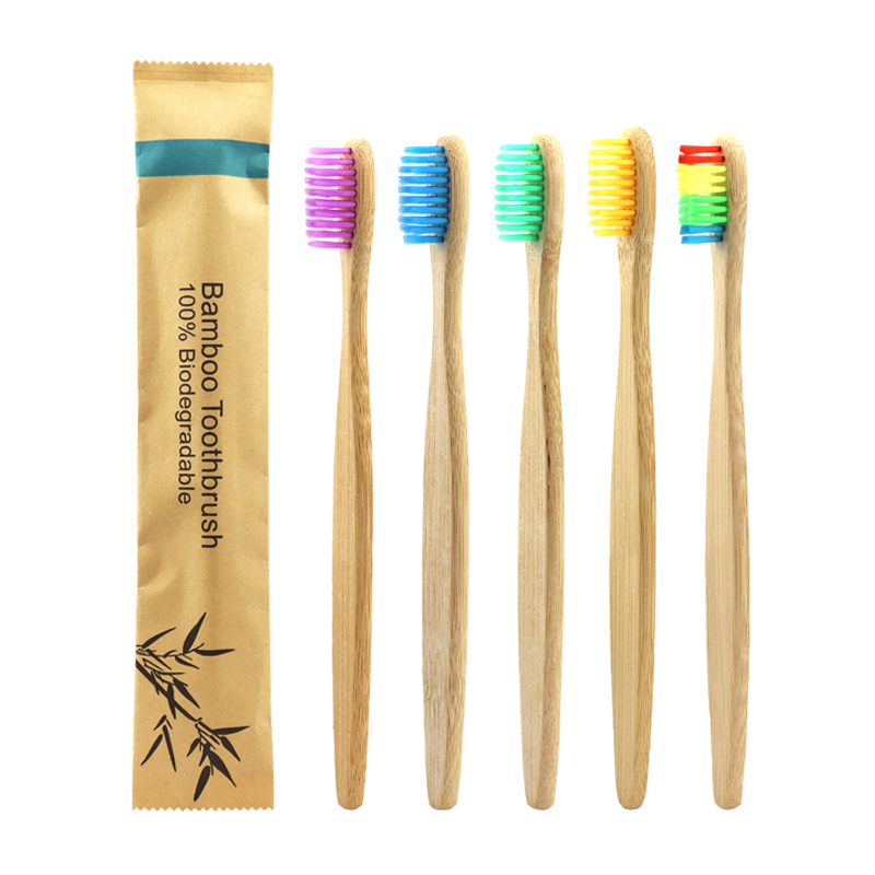 Eco-Friendly Natural Bamboo Toothbrush with Colorful Soft PBT Bristles for Home&Hotel
