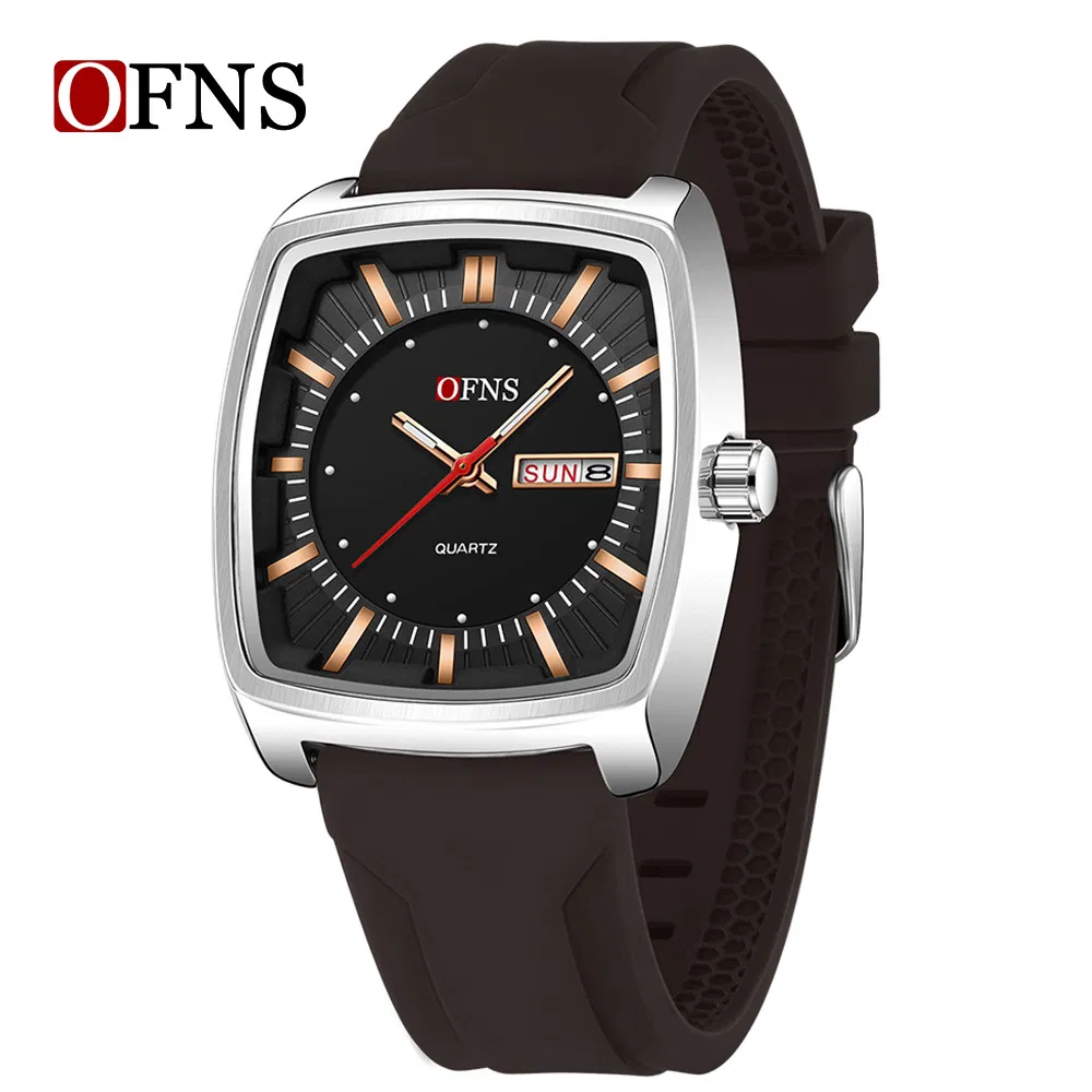 Square Men's Watch Silicone Strap Waterproof Business Wristwatch Luminous Quartz Watch