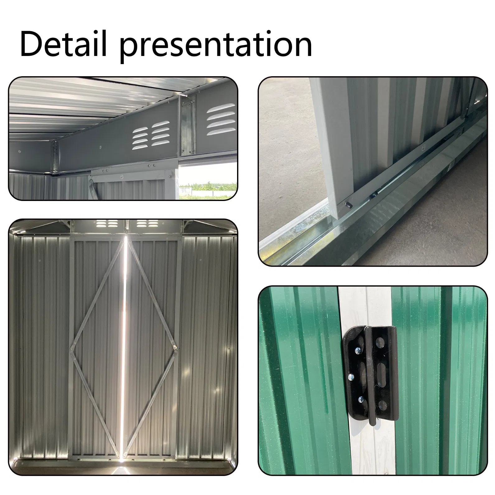 Gray Garden Sheds Metal for Sale Modern Style Outdoor Storage Tools Room