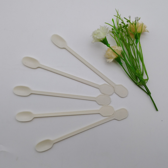 130mm Compostable White Mini Disposable Corn Starch Coffee Stirring Spoon