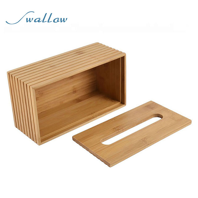 Eco Friendly Pull Dispenser Holder Wooden Bamboo Rectangular Tissue Box Cover for Bathroom, Office Desk & Car