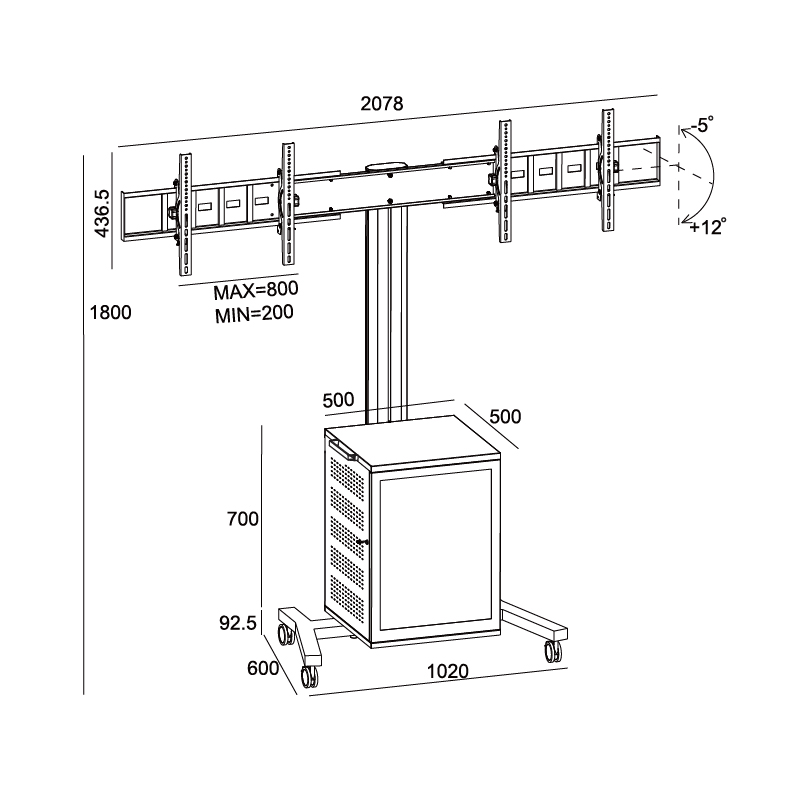 Напольная стойка для двух мониторов с медиа-тумбой