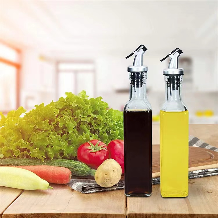 100ml Empty Clear Square Cooking Oil Olive Oil Glass Bottle with Spout