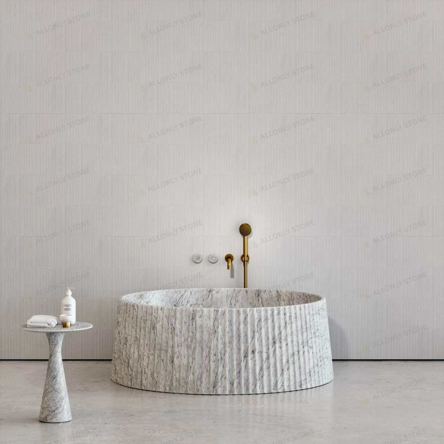 Western Style Luxury Shower Room Decoration Natural Stone Bath Tub Hand-Carved Carrara White Marble Fluted Marble Wash Basin Stone Sink and Indoor Bathtubs