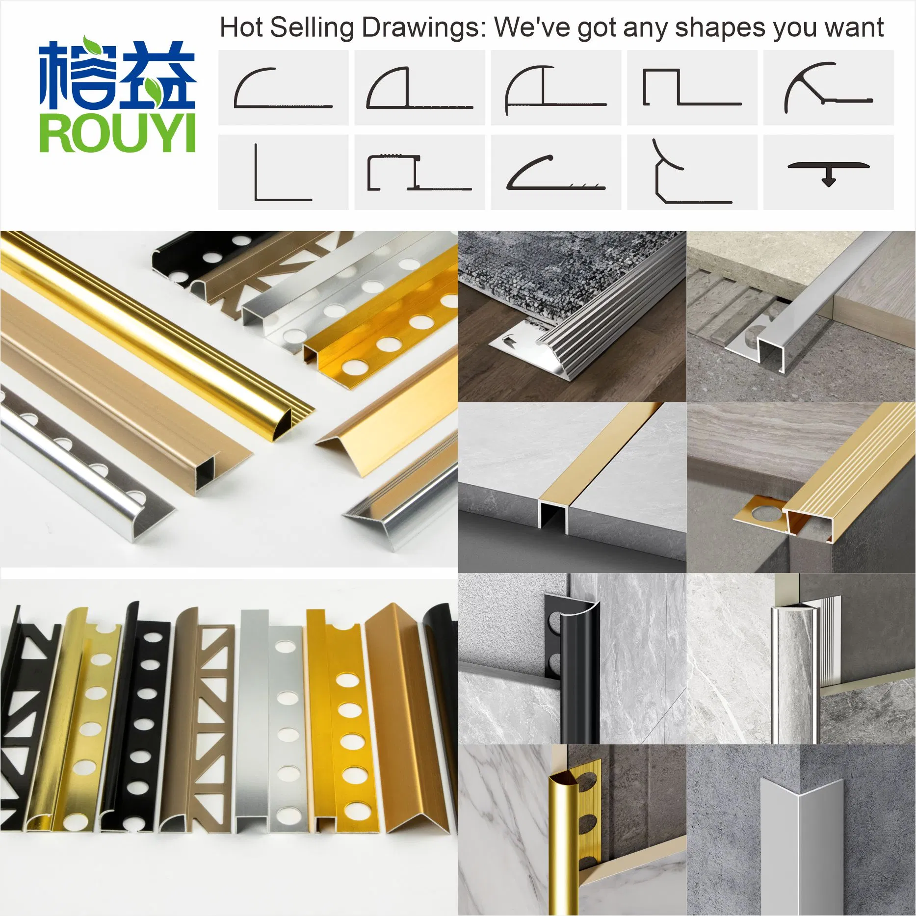 Foshan Quarter Round Shape Ceramic Tile Border Aluminum Corner Edge Tile Trim