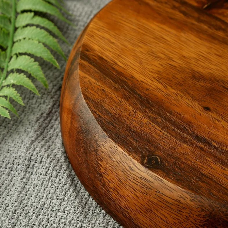 Round Acacia Wooden Nuts Fruit Snack Appetizer Serving Tray Plate Dish with Divided 5 Compartments