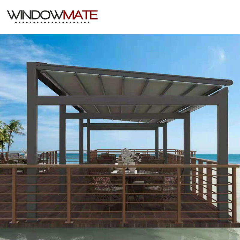 Aluminum Frame Roof with LED Light and PVC Retractable Awning