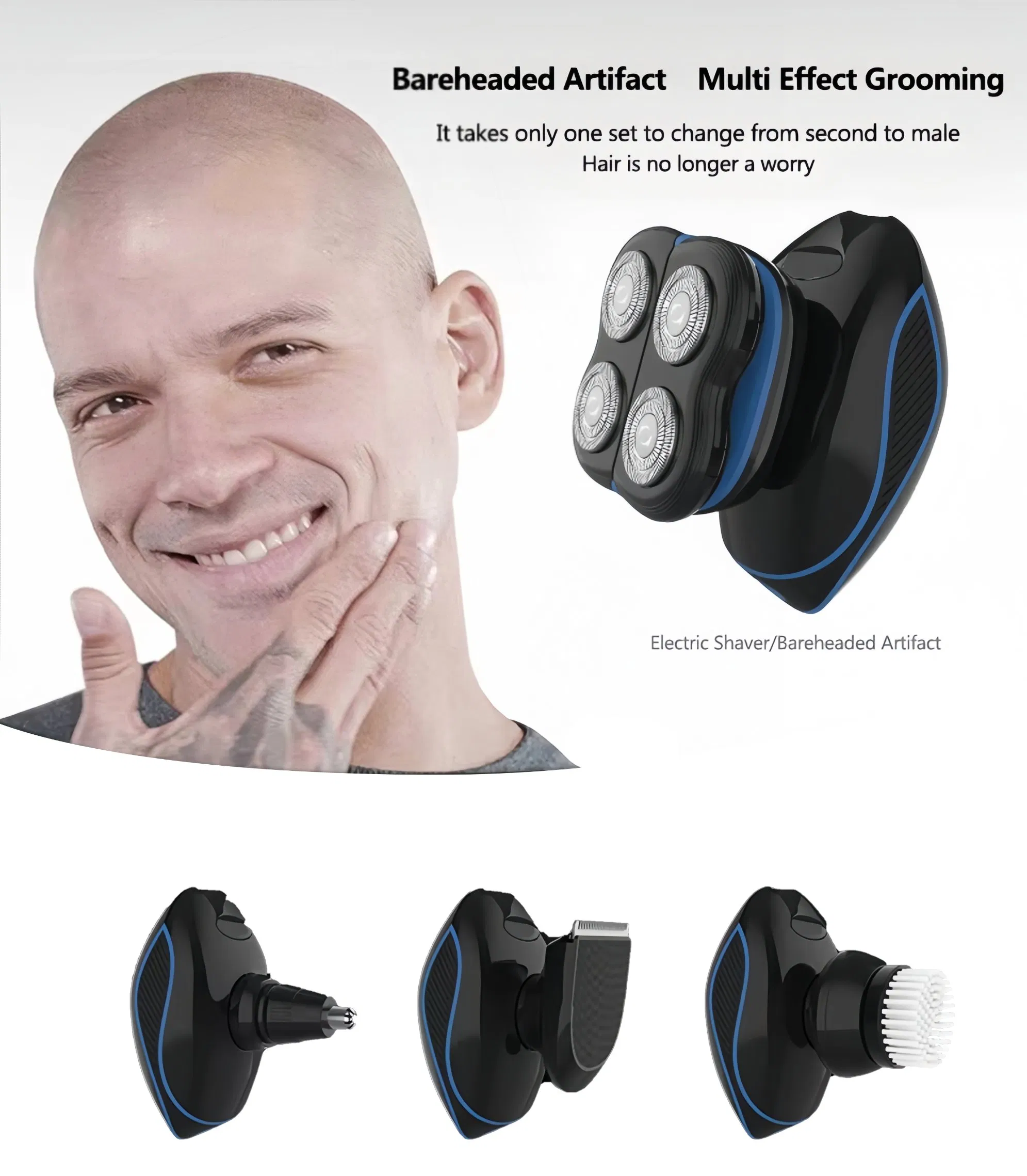 Electric 4-in-1 USB Rechargeable Men's Bald Grooming Kit Rotary Shaver